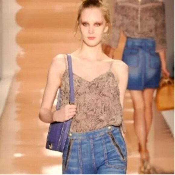 Rebecca  Taylor Runway Beige Python Animal Print Silk Spaghetti Tank Top size 2 - Picture 1 of 11